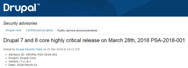 Drupal 7 e 8 hanno un nuovo aggiornamento sospcadomicilio